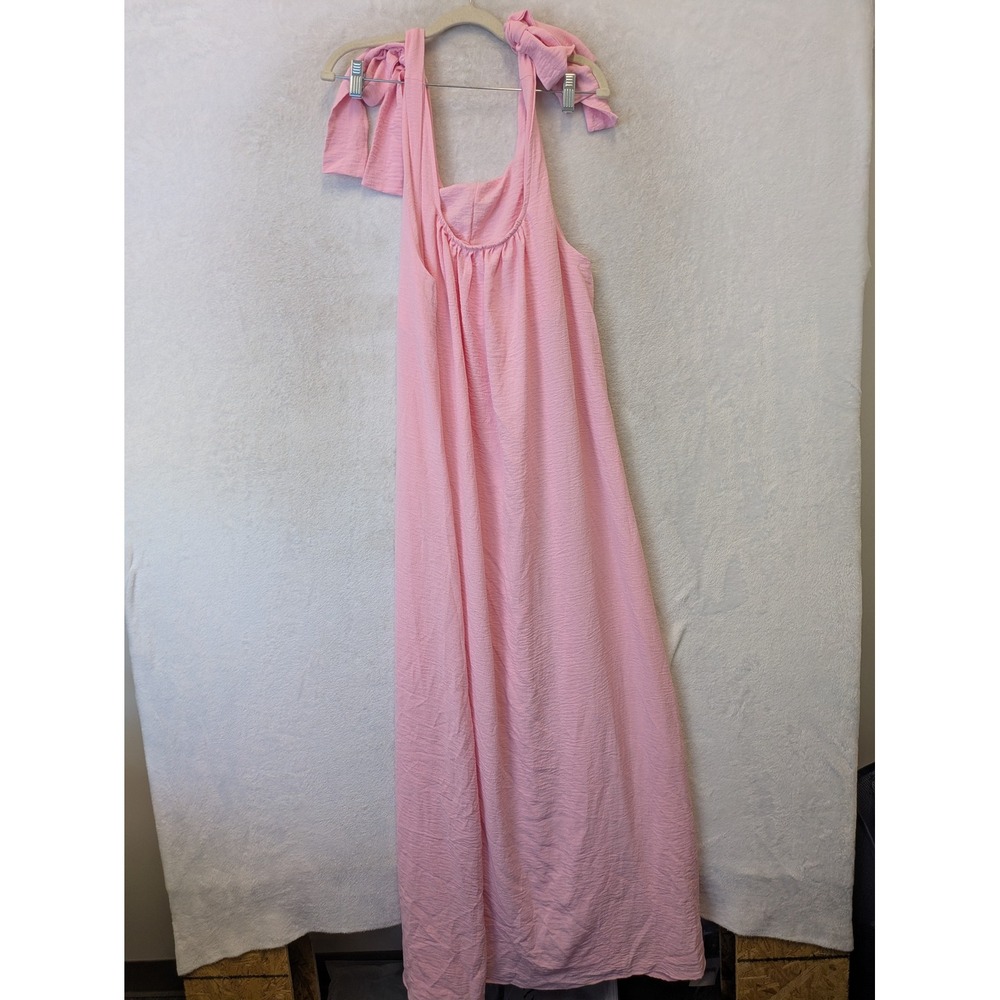 SHEIN Women's Size L Pink Tie Shoulder Sleeveless Textured Maxi Dress Boho